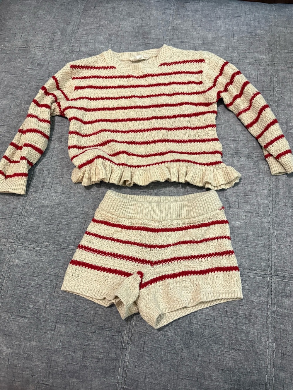 Jessica Simpson Cream and Red Striped Knit Kids Matching Set 3T